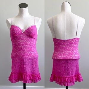 Victoria’s Secret Lace Babydoll Chemise Lingerie Ruffle Pink Size M